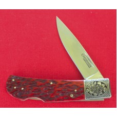 Frank Centofante (1936-2009) Lock Back Folder with Red Jigged Handles, Engraving by Shaw