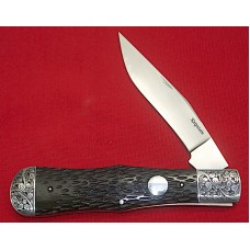 Knipstein 1 Blade Slip Joint Knife with Black Handles Engraving by Bruce Shaw